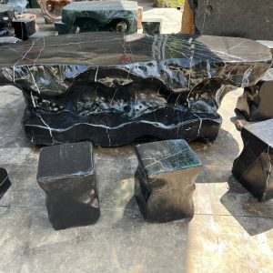 Bộ Bàn Ghế Đá Tự Nhiên Đen Sọc Trắng