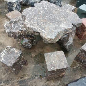 Bộ Bàn Ghế Đá Cẩm Thạch Nâu Đen - Nét Độc Đáo Từ Thiên Nhiên