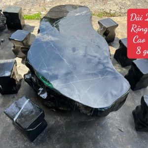 Bộ Bàn Ghế Đá Tự Nhiên Đen Sọc Trắng