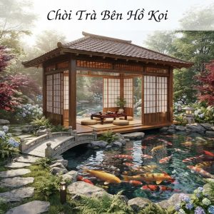 chòi bên hồ cá Koi